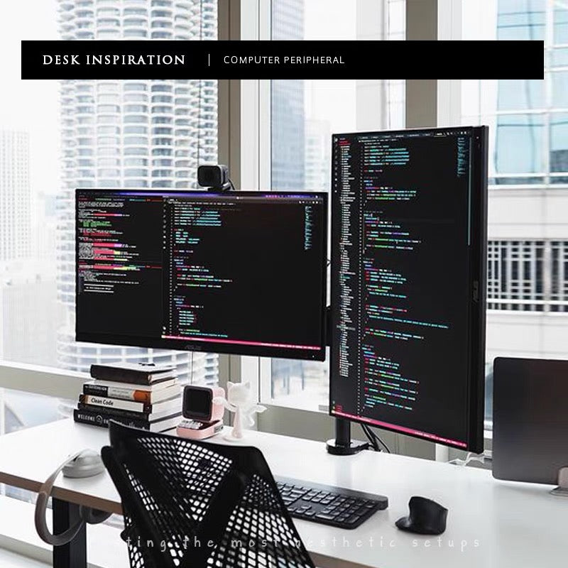 Dual Computer Monitor Stand 27 32 Inch Vesa Screen, 2 Arm Desk Mount