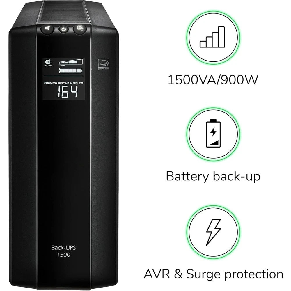 New Upgrade UPS 1500VA UPS Battery Backup and Surge Protector, BX1500M Backup Battery Power Supply, AVR, Dataline Protection