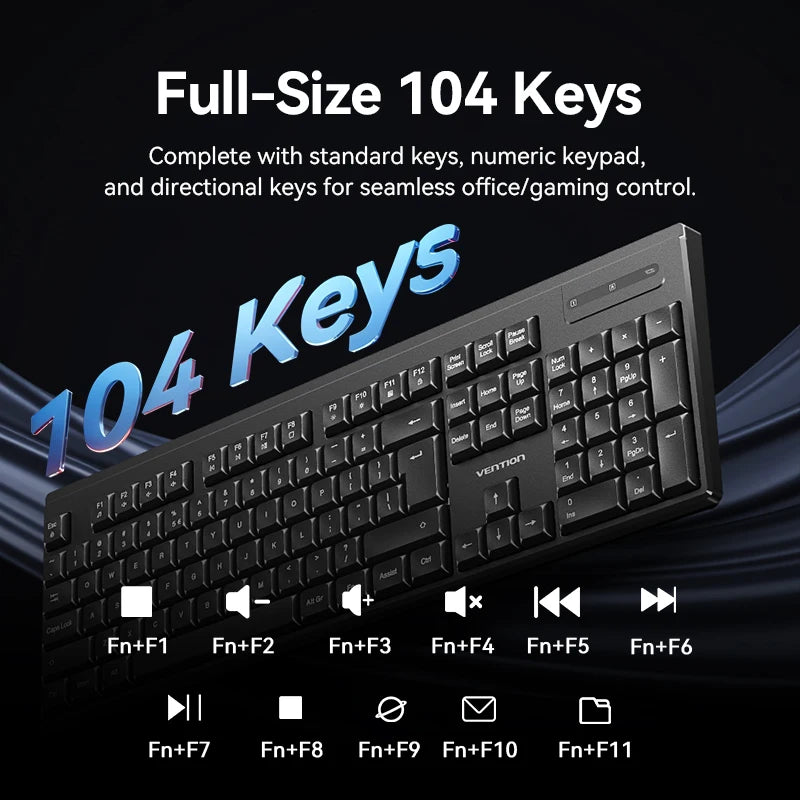 Vention, Wireless 2.4G USB, Silent, Ergonomic, Keyboard and Mouse Combo ,