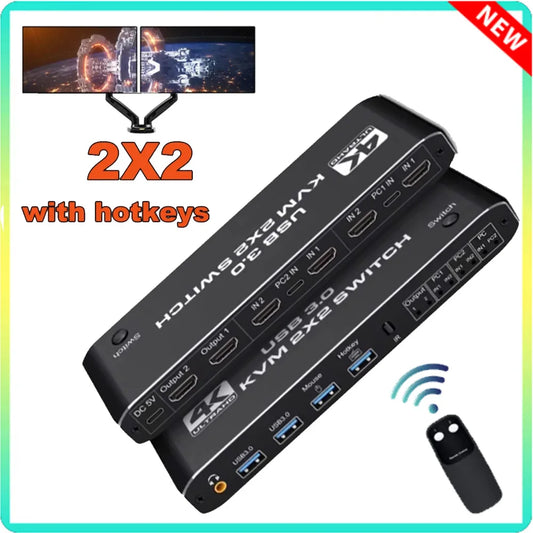 Dual Computer KVM Switch, Dual Monitor, 4K 60Hz High Resolution