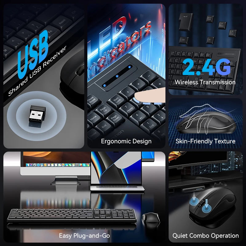 Vention, Wireless 2.4G USB, Silent, Ergonomic, Keyboard and Mouse Combo ,